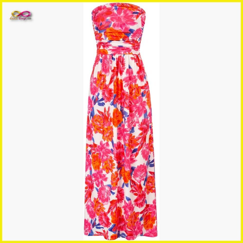 Strapless Maxi Dress Elegant Formal A-Line Ruched with Pockets Loose Fit